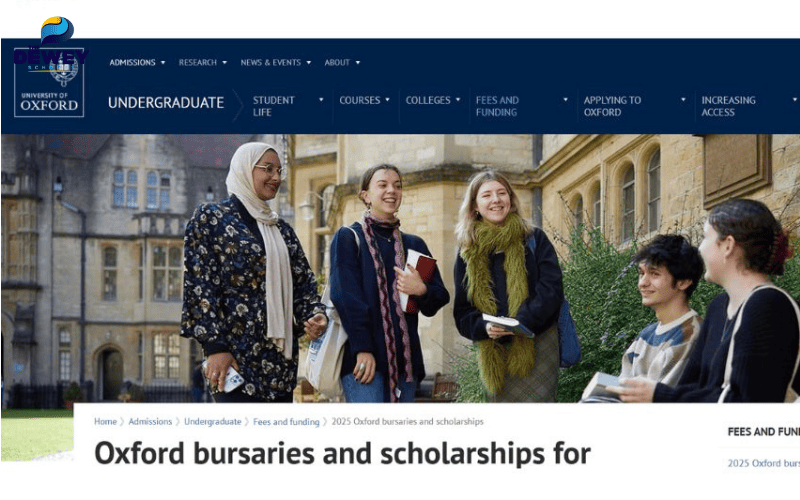 Giao diện trang web University of Oxford Scholarships với thông tin chi tiết về các chương trình học bổng
