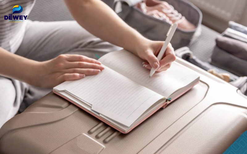 Sinh viên kiểm tra danh sách vật dụng cần mang theo trước khi xếp đồ vào vali du học Hàn Quốc